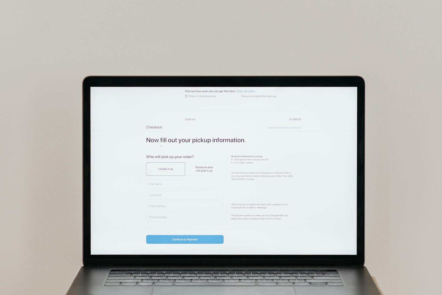 Laptop screen showing an online onboarding form